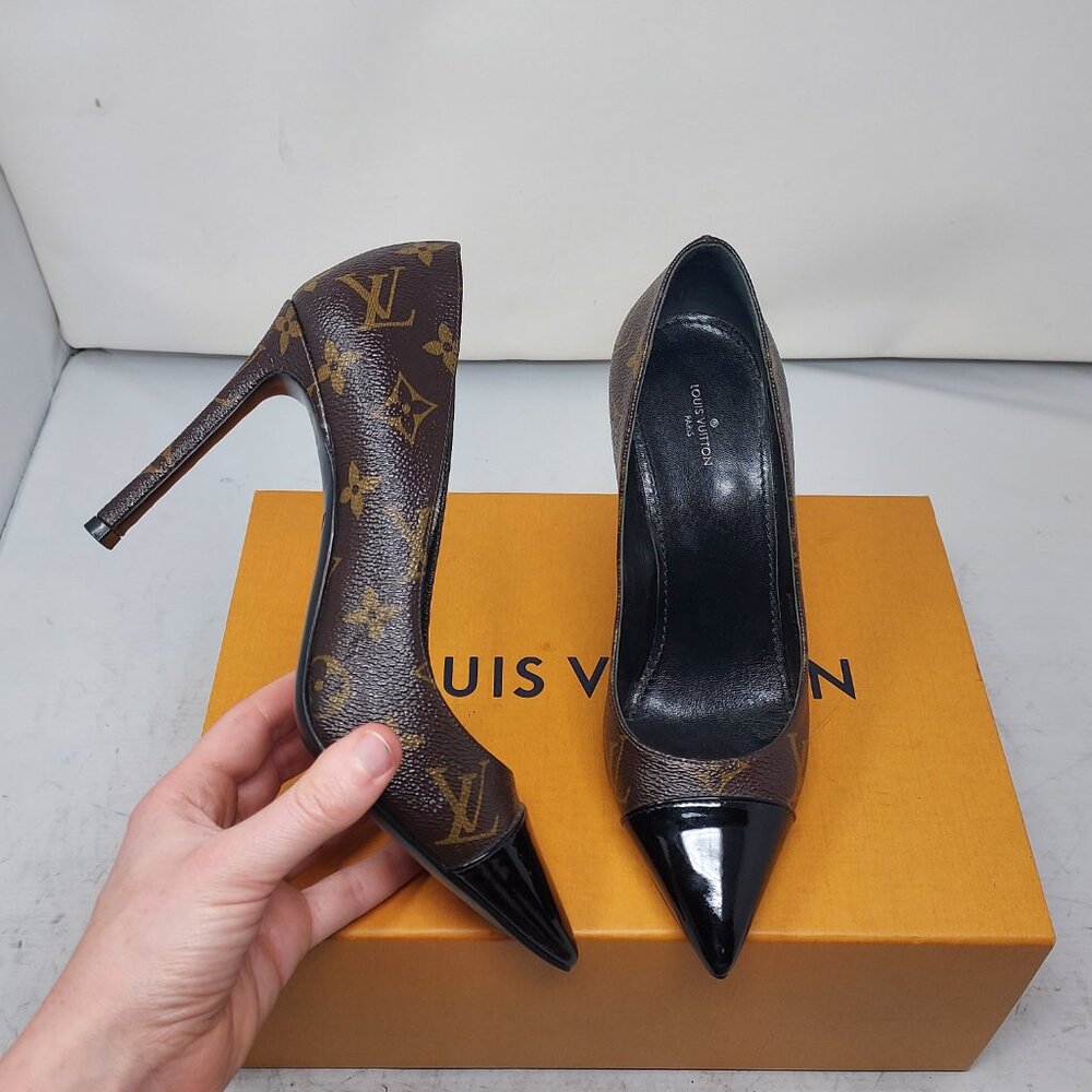 Louis Vuitton Brown Black Monogram Heel Shoe